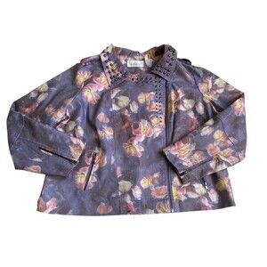 Hillary Scott Labellum Studded Floral Print Zippered Women's Jacket Size 1X